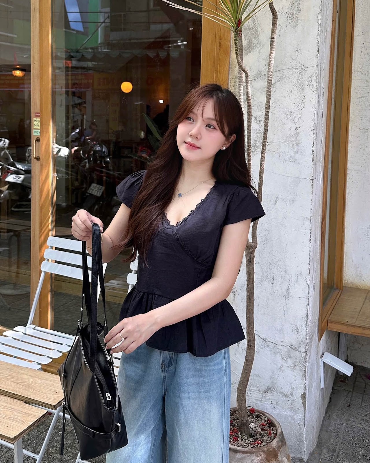 Áo kiểu vải ngắn tay cổ tim viền ren XONXEN SHOP 80508 – Image 3