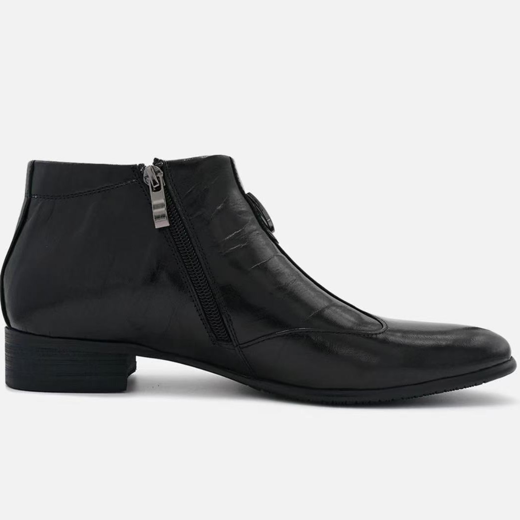Men's leather Chelsea boots, pointed toe, with zipper