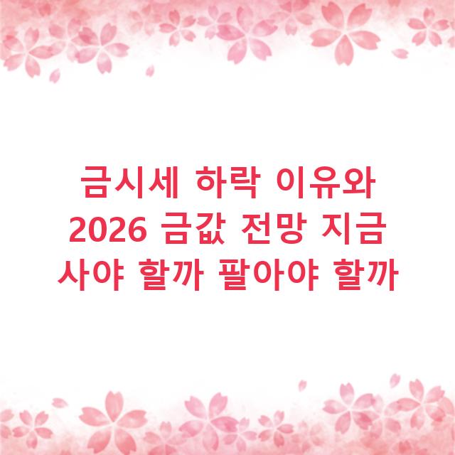 금시세 하락 이유와 2026 금값 전망 지금 사야 할까 팔아야 할까