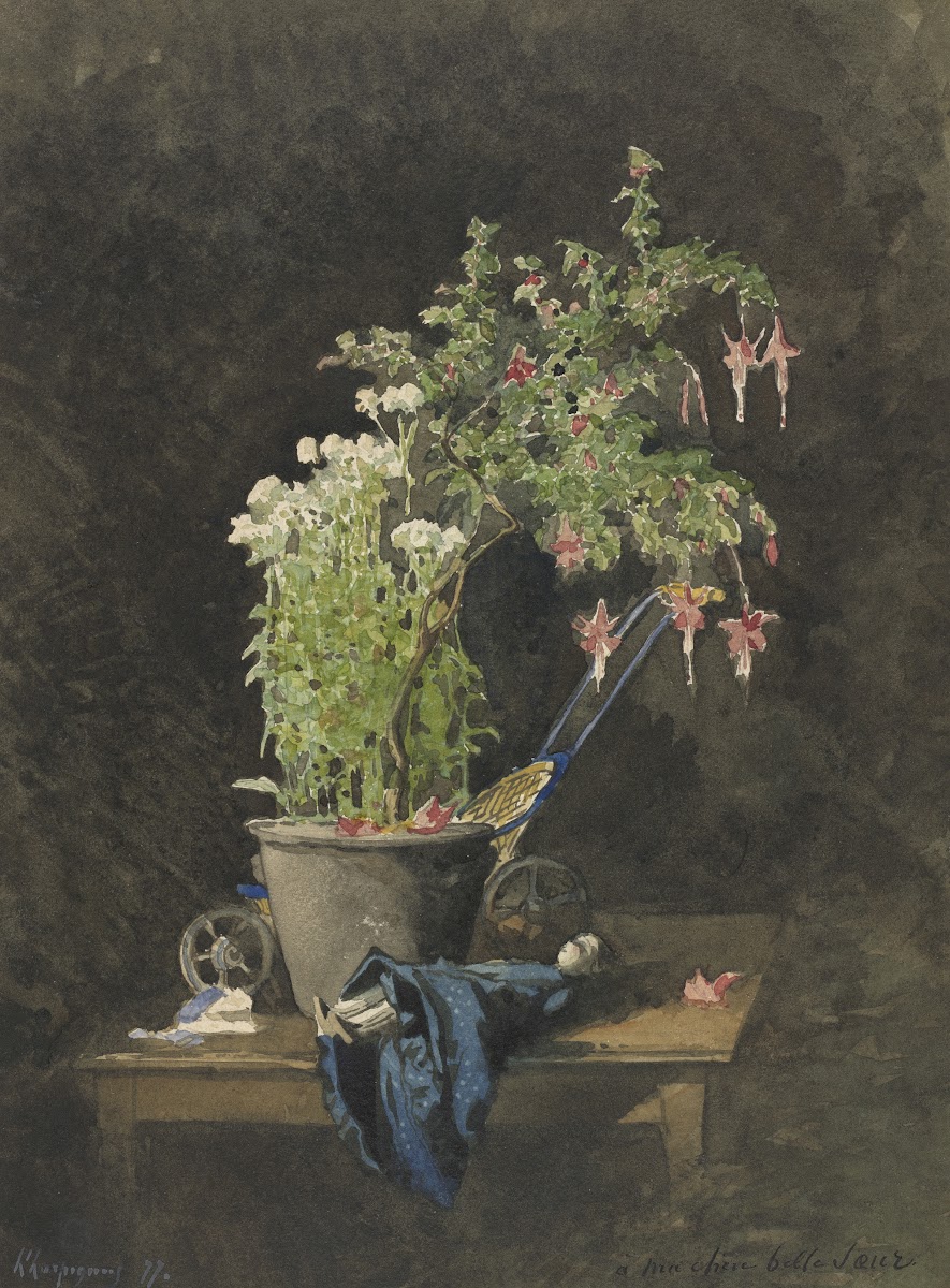 A Potted Fuchsia with Childrens Toys 1877