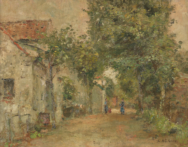 Frauen vor ländlichen Häusern 1920