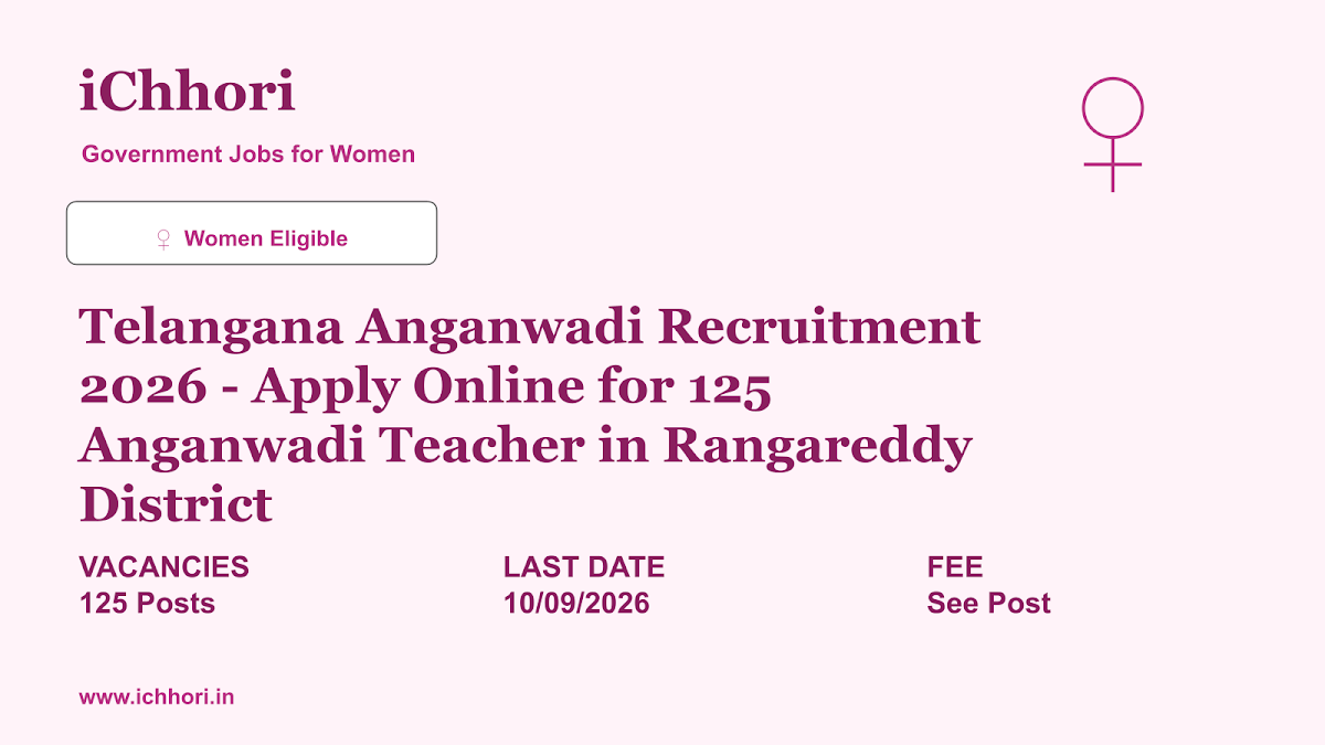 Telangana Anganwadi Recruitment 2026 - Apply Online for 125 Anganwadi Teacher in Rangareddy District - iChhori