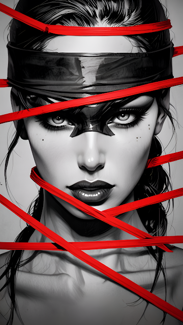 Woman with Red Tape Across Face in Monochrome - Free mobile Wallpaper