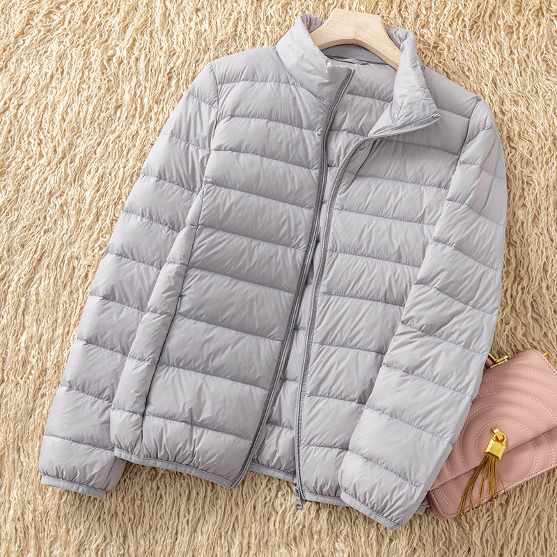 Lightweight women's down jacket with stand-up collar