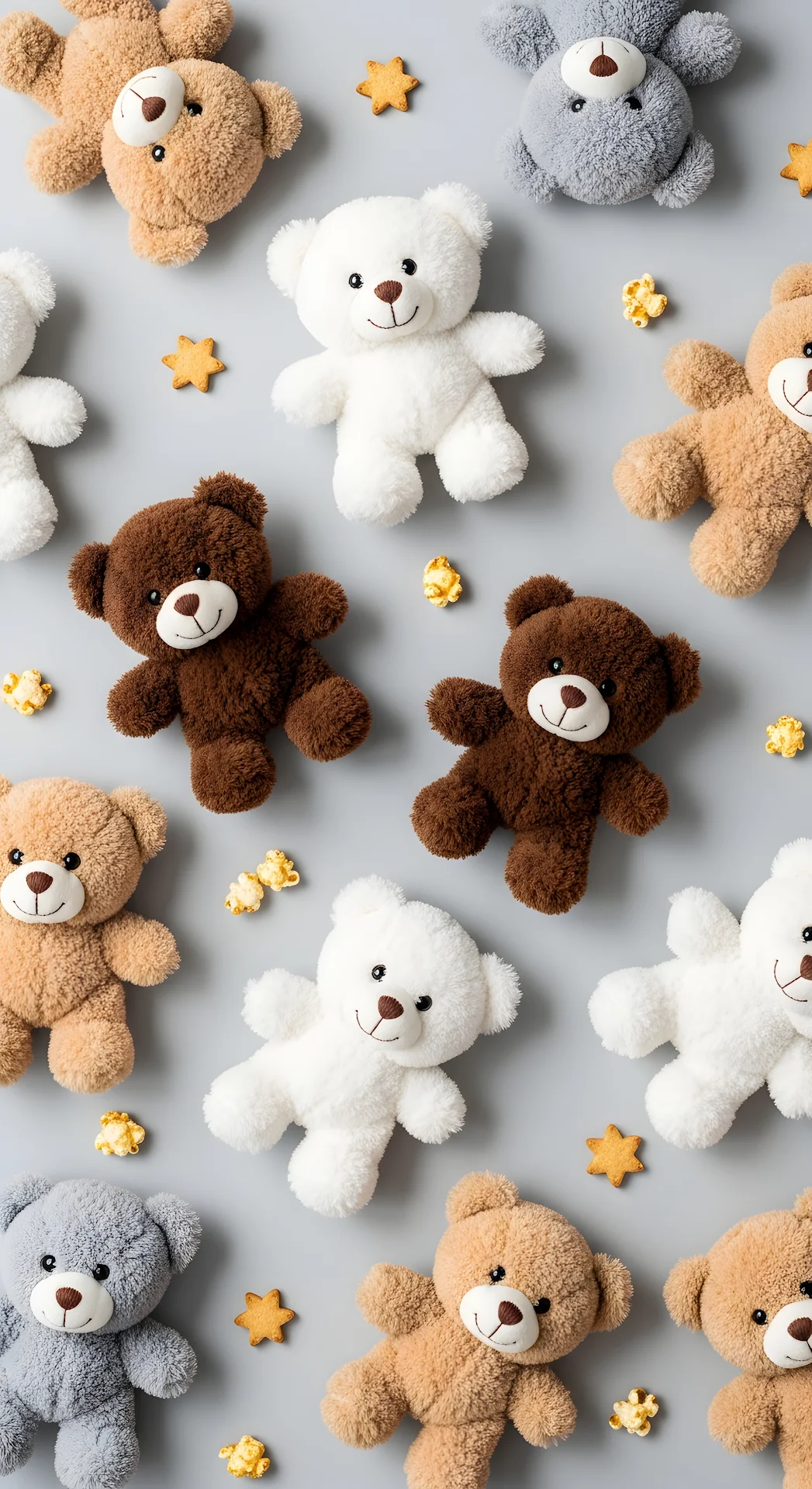Adorable Plush Teddy Bears Pattern Flat Lay Design - Free 4K mobile Wallpaper