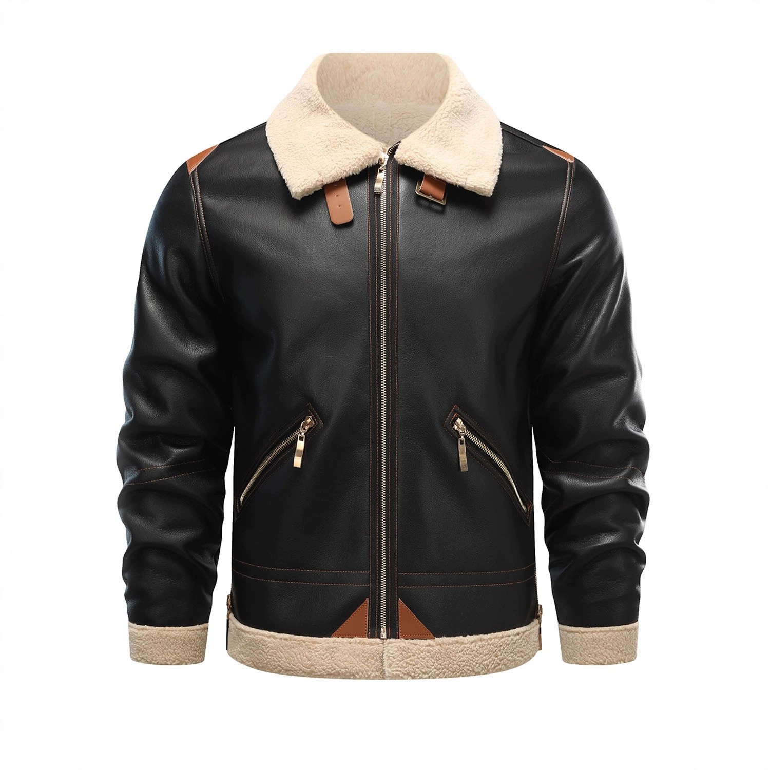 2D fur-coated one-piece leatherFlight Jacket