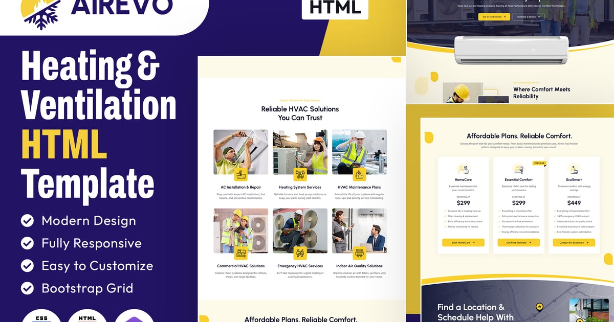 Airevo – Heating & Ventilation HTML Template Free Download – Envato Elements