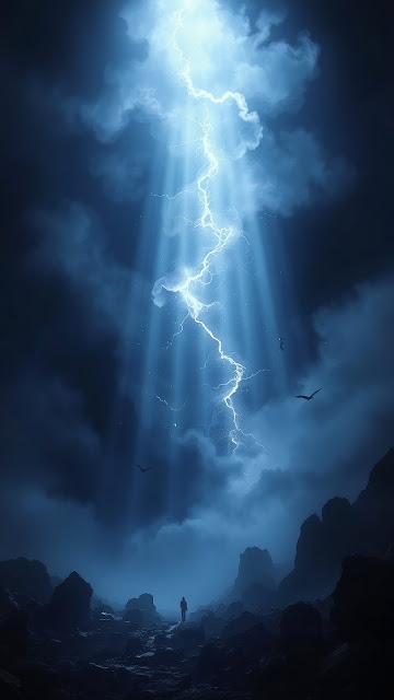 Lone Figure Under Massive Lightning Strike - Free mobile Wallpaper