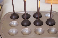 Đun tan chảy chocolate đen và trắng để riêng. Xiên mỗi chiếc bánh vào 1 que. Nhúng vào chocolate đen cho áo đều rồi để vào tủ lạnh cho đông lại. Dùng bánh oreo bẻ nhỏ làm cánh dơi. Sau đó tạo mắt và răng nanh cho dơi nữa là hoàn tất.