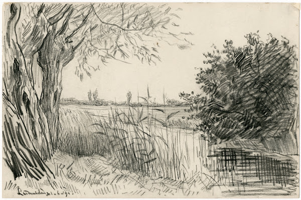 Gezicht op sloot en weilanden bij Leimuiden 1894
