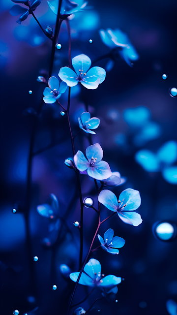 Glowing Blue Flowers in Ethereal Dark Background - Free mobile Wallpaper