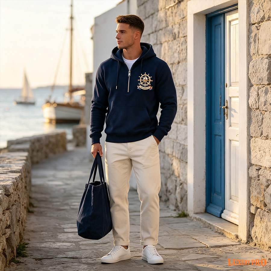 AOP Waffle Knit Half Zip Sweatshirt