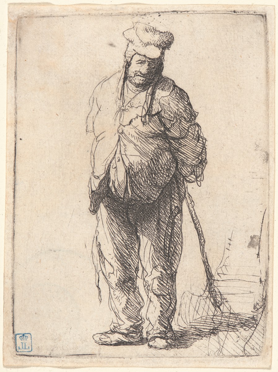Ragged Peasant with His Hands behind Him Holding a Stick 1630