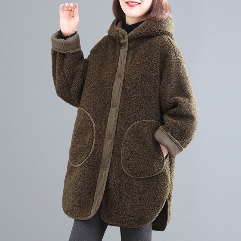 Loose faux shearling coat, mid-length
