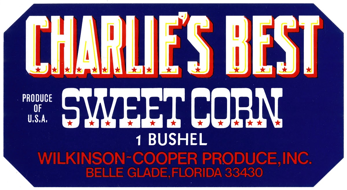 Label for Charlies Best Sweet Corn  Blue 1930 1950