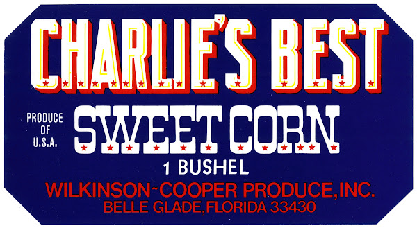 Label for Charlies Best Sweet Corn  Blue 1930 1950