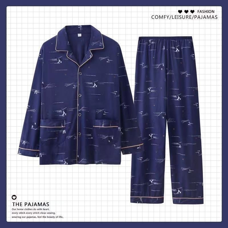 Herren-Pyjama-Set, 100% Baumwolle, langärmelig, geknöpft