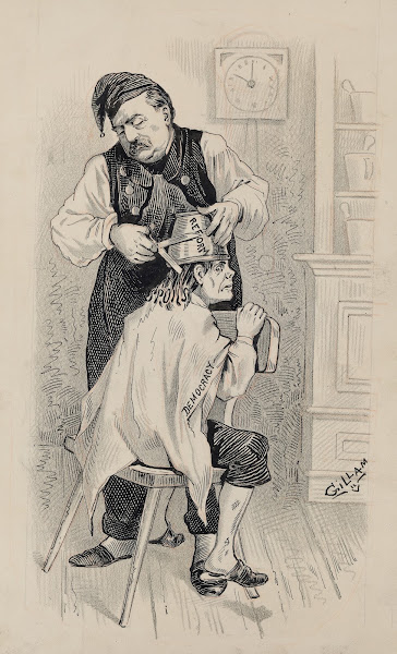Grover Cleveland cutting away the spoils system from national government 1885