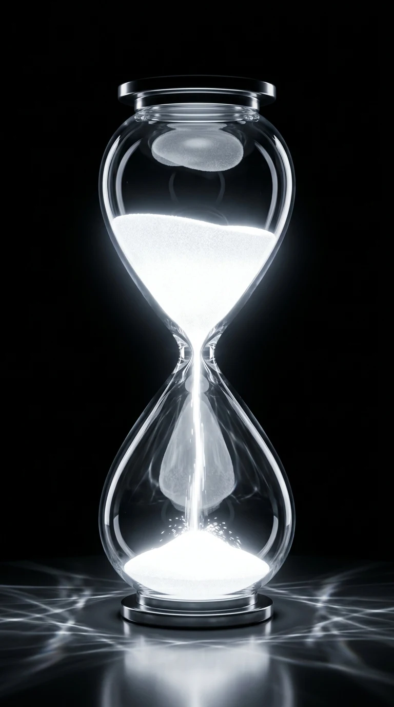 Minimalist Digital Hourglass with Glowing Sand Particles - Free 4K mobile Wallpaper
