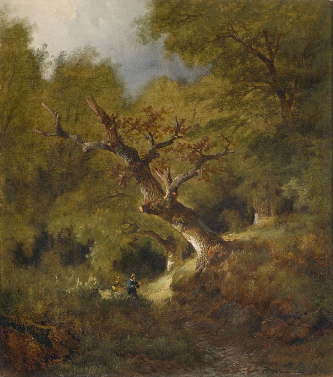 Waldlandschaft mit Jäger 1871