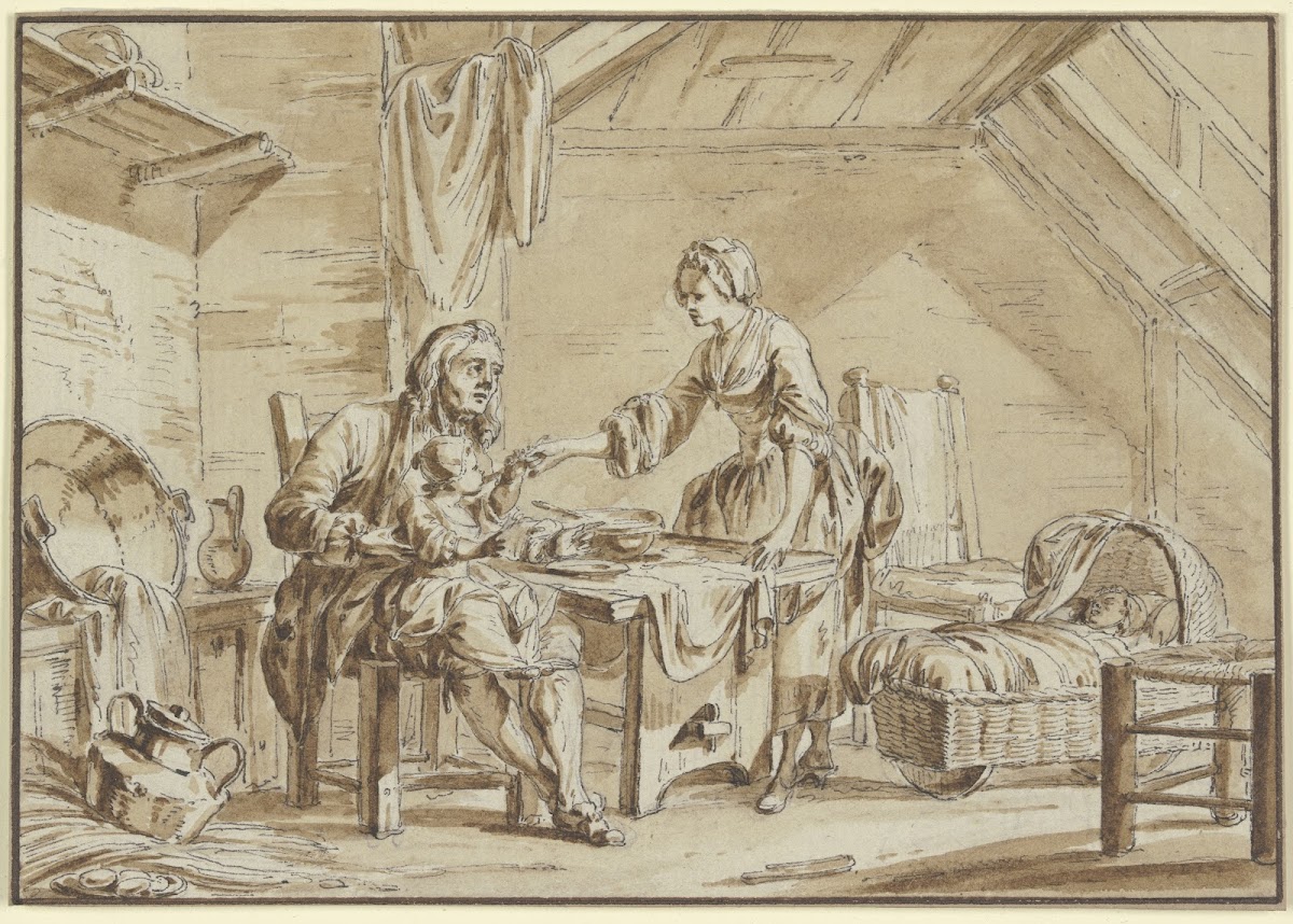 Interieur mit Elternpaar und zwei Kindern