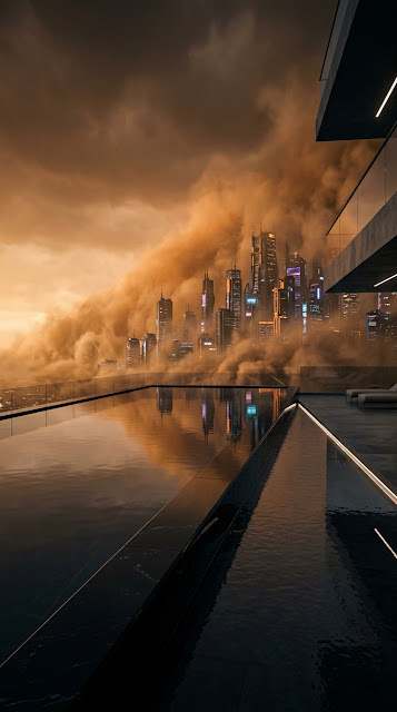 Penthouse Infinity Pool Overlooking Cyberpunk Sandstorm Wallpaper - Free mobile Wallpaper