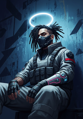 Cyberpunk Dreadlocks Neon Halo Blue Wall Art