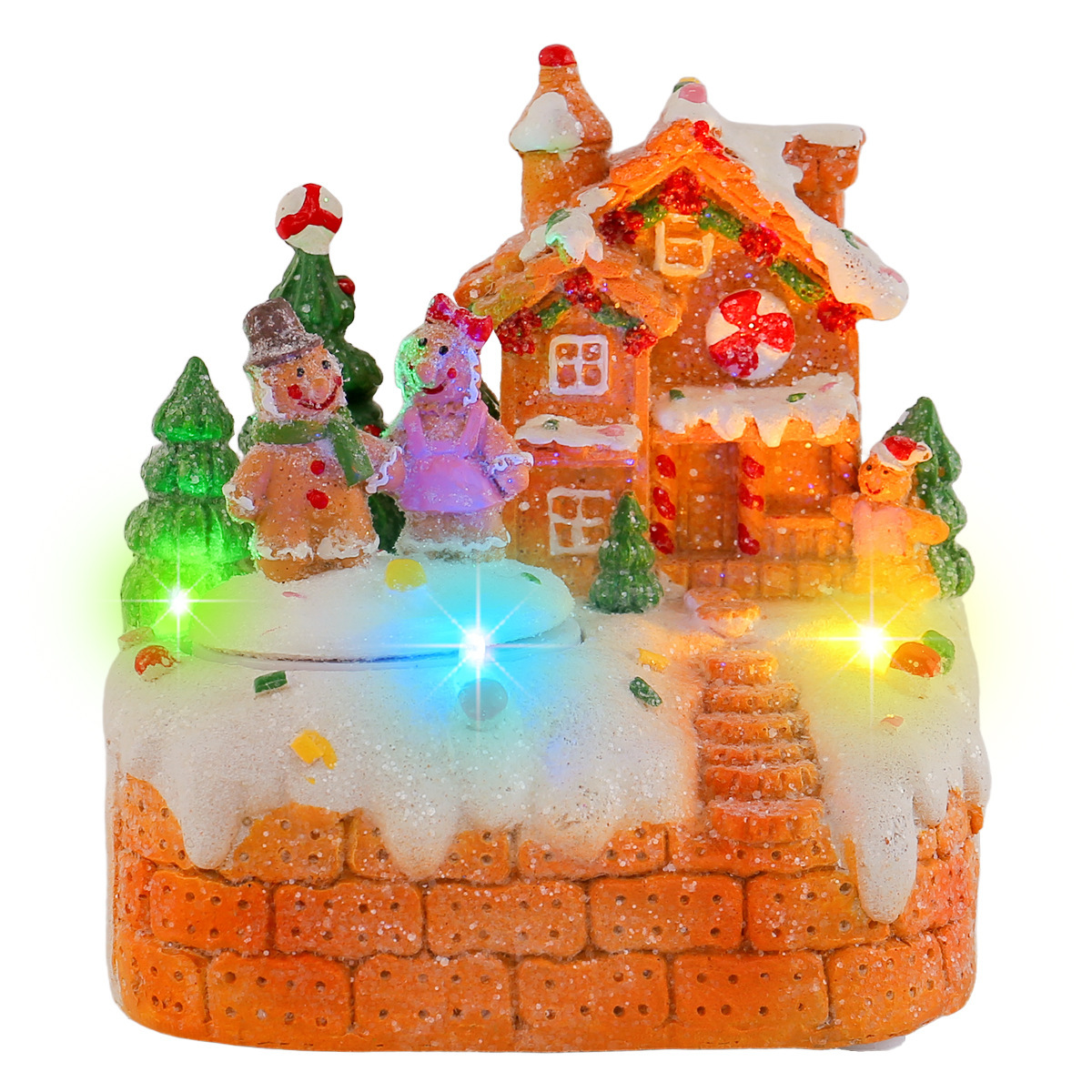 Miniature music box with gingerbread man and LED lighting