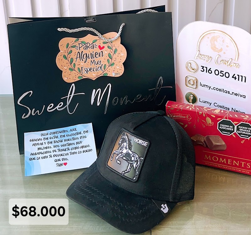 19.GORRA, CHOCOLATE Y BOLSA DE REGALO 🧢 $68.000 🍫