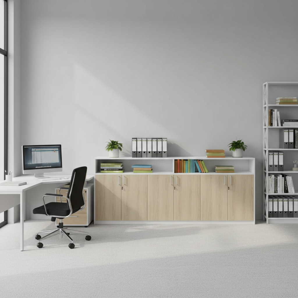 RADAR Color Six Door Cabinet With Recessed Open Top Shelf
