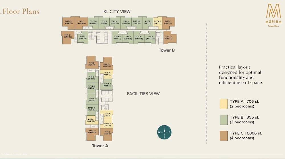 M Aspira Type A floor plan — 706 sq ft, 2 bedrooms