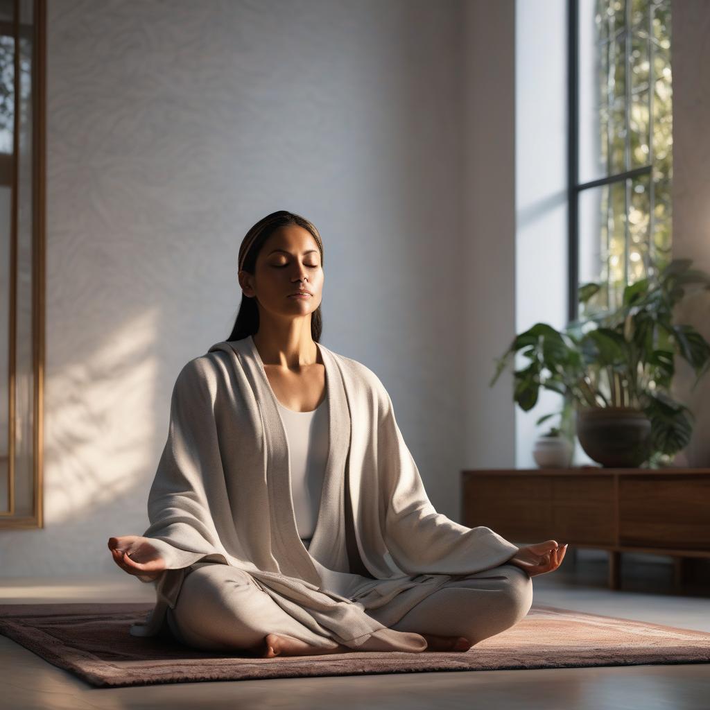person meditating peacefully in a quiet room with soft lighting