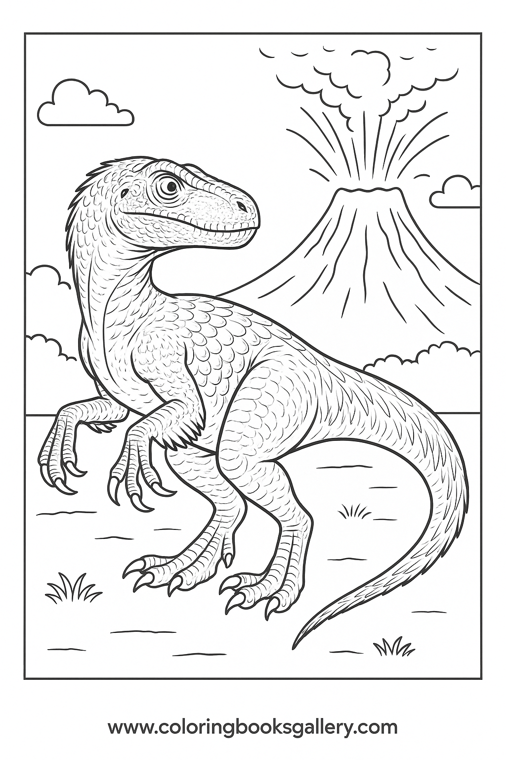 Explore the Exciting World of Dinosaurs with Our Realistic Velociraptor Coloring Page – free coloring page for kids