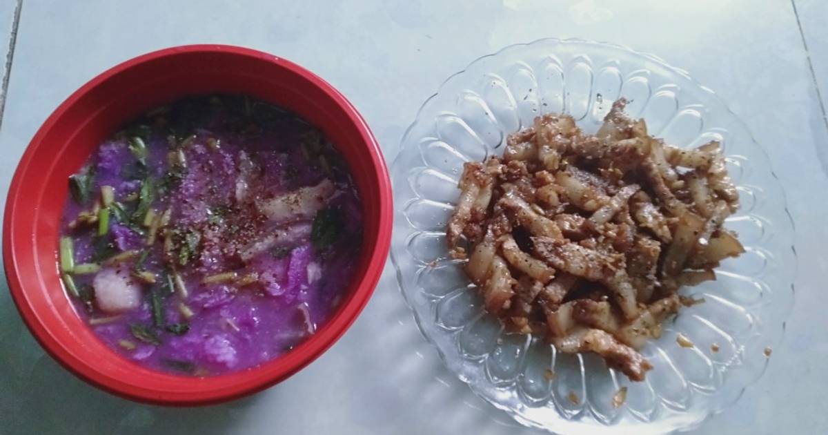 Ba rọi ram tiêu cháy tỏi với canh khoai mỡ