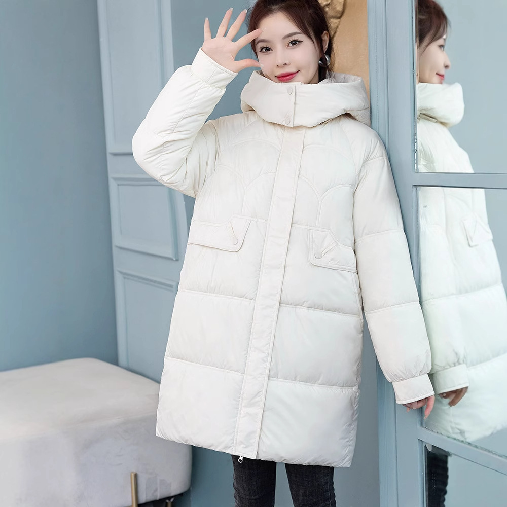 Long women's padded jacket, quilted, loose fit