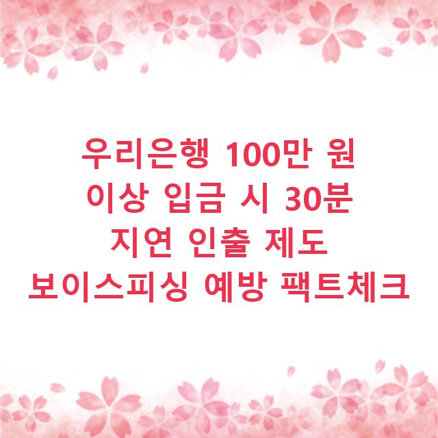우리은행 100만 원 이상 입금 시 30분 지연 인출 제도 보이스피싱 예방 팩트체크