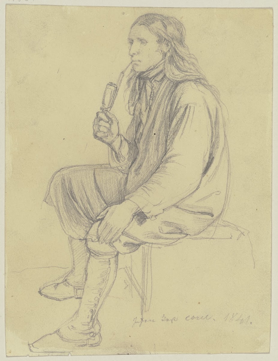 Sitzender Pfeife rauchender Bauer 1841