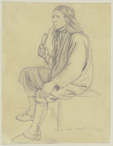 Sitzender Pfeife rauchender Bauer 1841