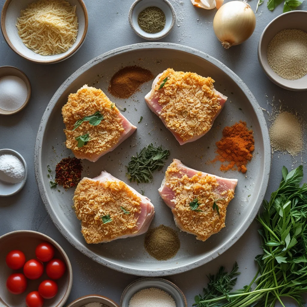 Ingredients for Crispy Parmesan Crusted Pork Chops – Easy Homemade Dinner Recipe