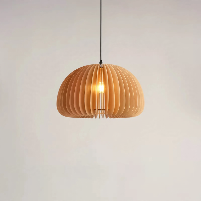 Wood Pendant Lamp with LED, Height Adjustable