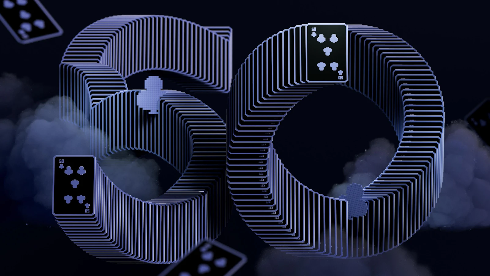 Solitaire Card Cascade Number Fifty - Digital Art 4K Wallpaper (3840x2160)