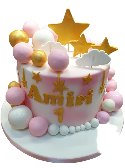 Pink, Gold & White First Birthday Cake CB-NC512