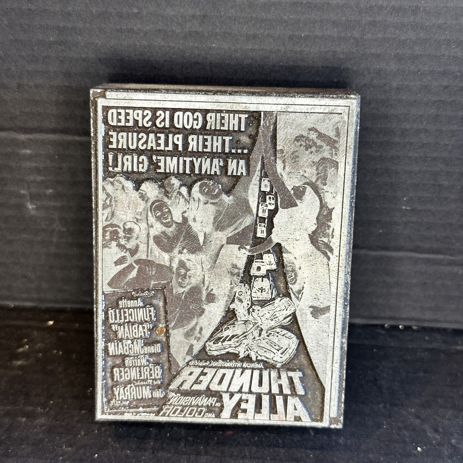Original metal printing plate for the 1967 AIP film Thunder Alley starring Annette Funicello