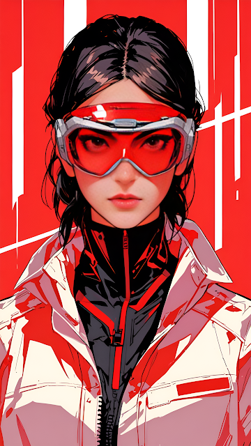Cyberpunk Woman Portrait Red Goggles Tactical Suit Art - Free mobile Wallpaper