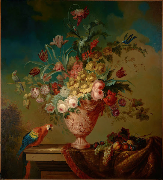 Flowers in an Urn on a Ledge About 1800