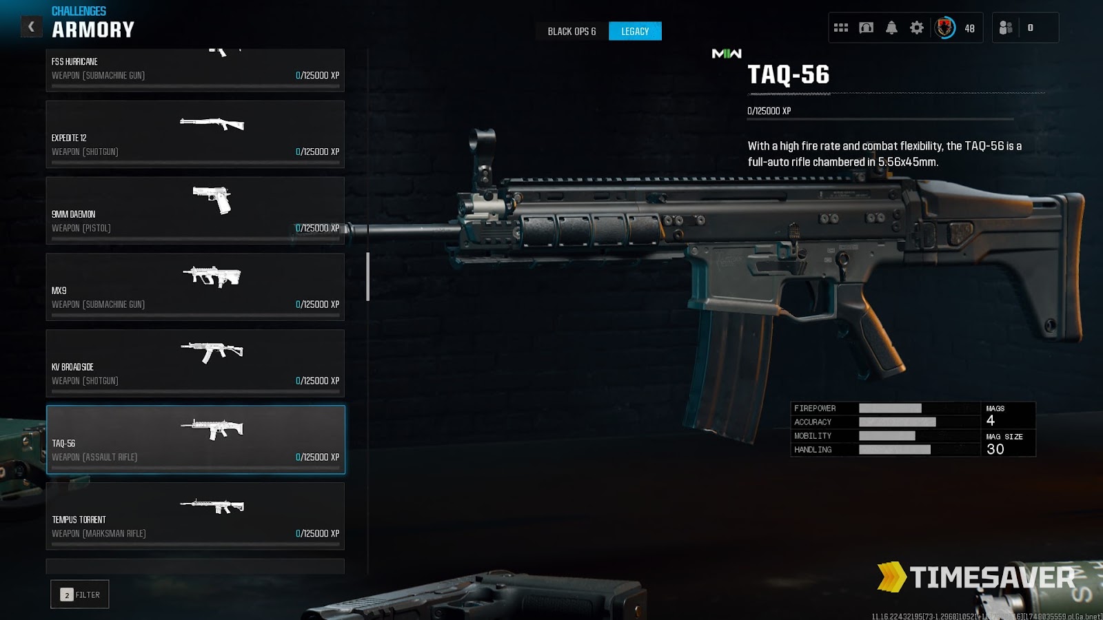 Warzone Armory weapon-XP screen showing per-weapon XP progress toward max level