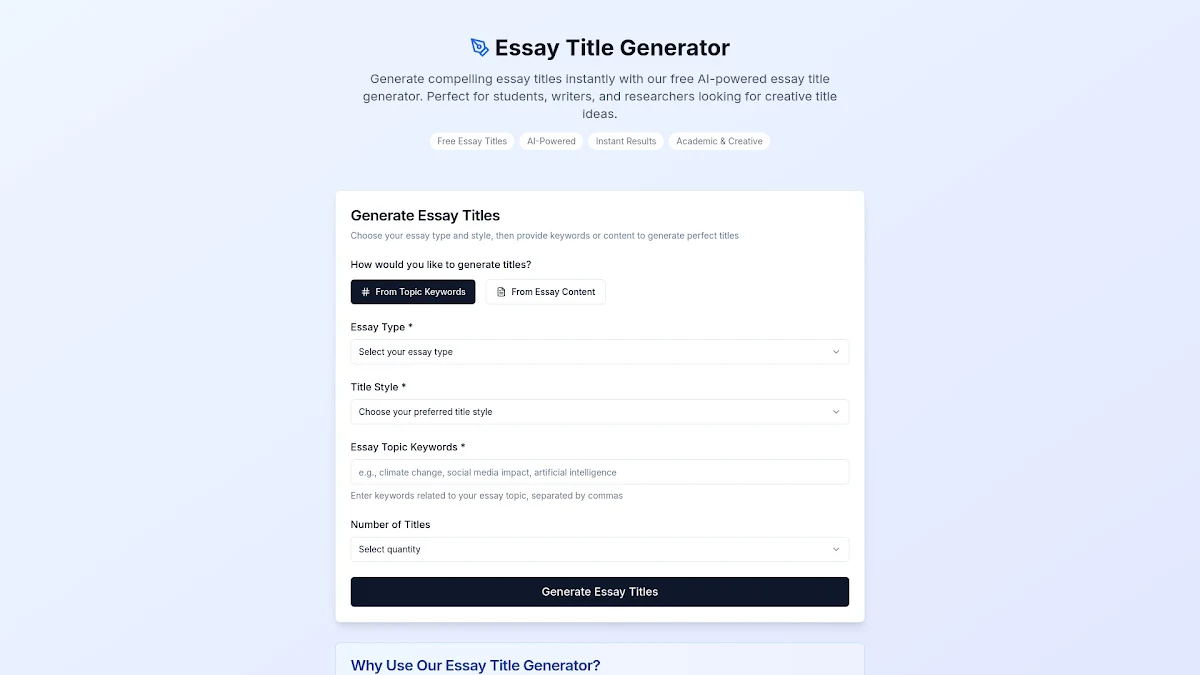 Captura de Essay Title Generator
