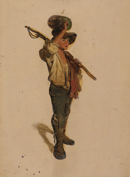 Italienischer Hirtenjunge einen Kürbis auf dem Kopf haltend 1832 1837