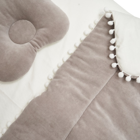 Постель 3 эл Twins велюр/сатин (одеяло, подушка ортопедическая, простынь) серый