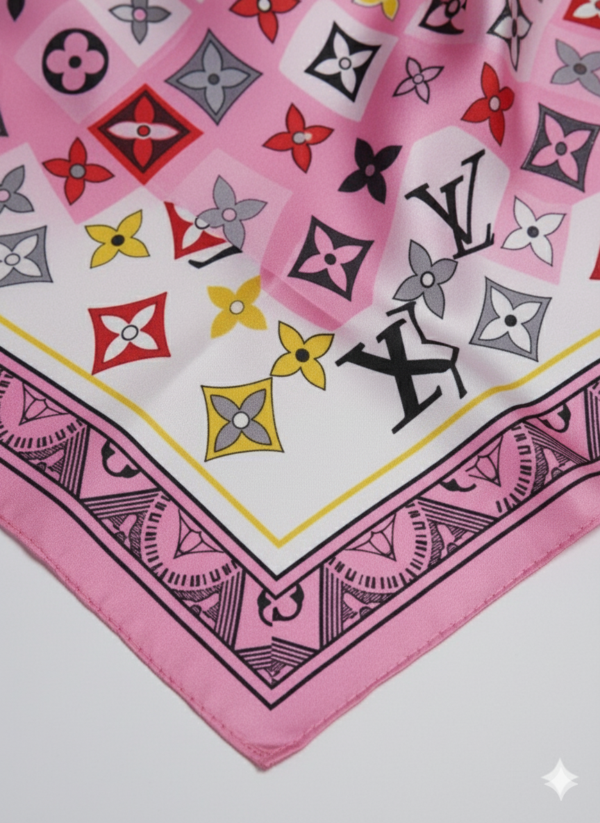 Pink White Pinted Hijab | Satin Scarf